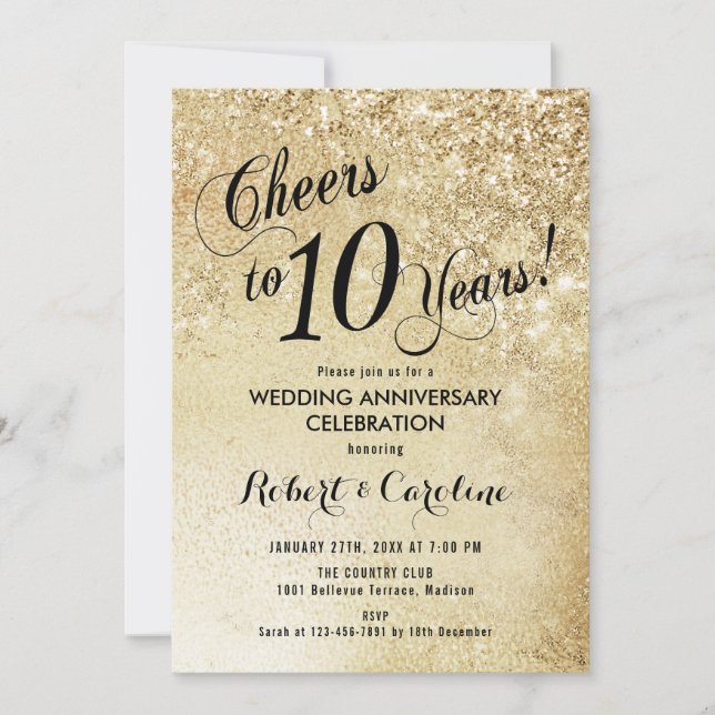 10th Wedding Anniversary Gold Invitation (Front)
