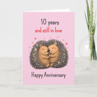 10th wedding anniversary Hedgehogs cuddling Card