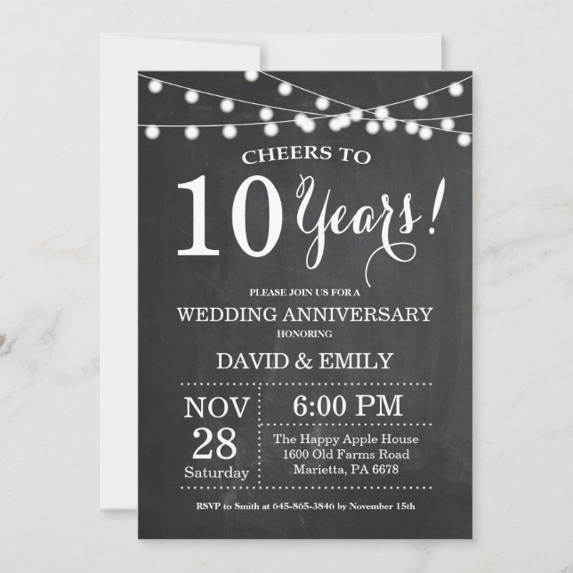 10th Wedding Anniversary Invitation Chalkboard (Front)