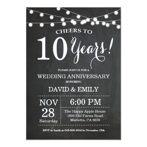 Image of 10th Wedding Anniversary Invitation Chalkboard