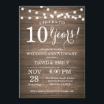 10th Wedding Anniversary Invitation Rustic Wood<br><div class="desc">10th Wedding Anniversary Invitation. Rustic Wood Background. String Lights. Vintage Retro. 1st, 2nd, 3rd, 4th, 5th, 10th, 15th, 20th, 25th, 30th, 35th, 40th, 45th, 50th, 55th, 60th, 65th, 70th, 75th, 80th, Any Years. Adult Birthday. Woman or Man Male Birthday Party. For further customisation, please click the "Customise it" button and...</div>