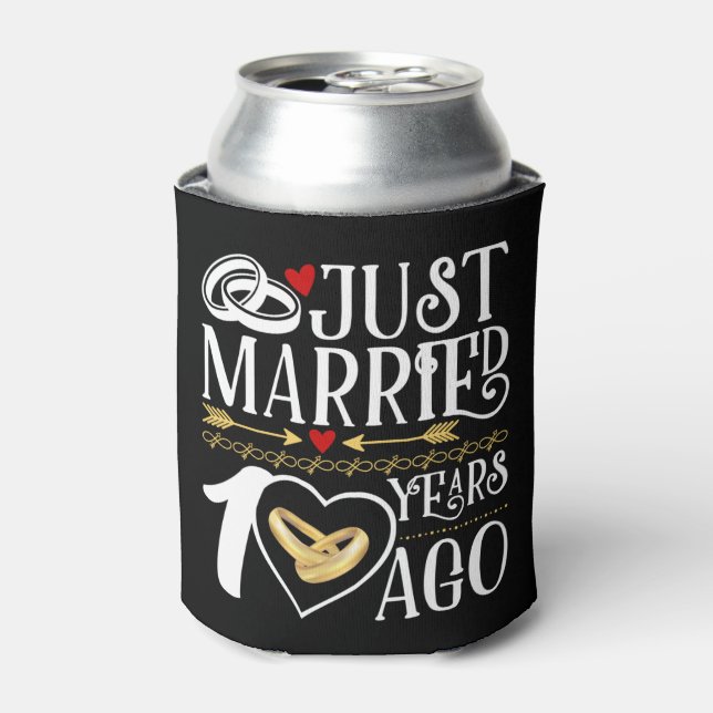 10th Wedding Anniversary Just Married 10 Years Ago Can Cooler (Can Front)