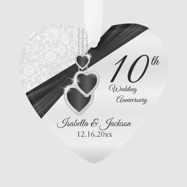10th Wedding Anniversary Keepsake Design Ornament (Front)