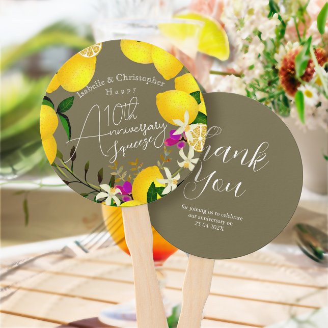 10th Wedding Anniversary Lemon Squeeze  Hand Fan (10th Wedding Anniversary Thank You hand Fan)
