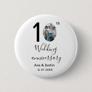 10th wedding anniversary name photo bold letter st 6 cm round badge