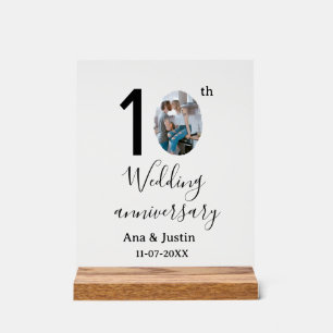 10th wedding anniversary name photo bold letter st acrylic sign