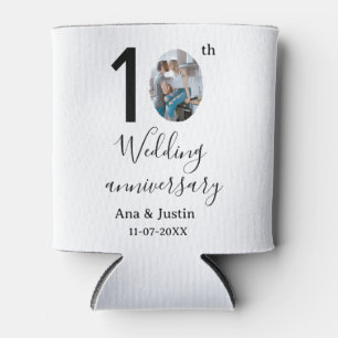10th wedding anniversary name photo bold letter st can cooler