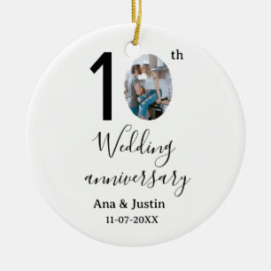 10th wedding anniversary name photo bold letter st ceramic tree decoration