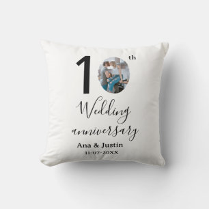 10th wedding anniversary name photo bold letter st cushion