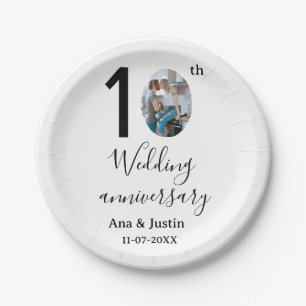 10th wedding anniversary name photo bold letter st paper plate