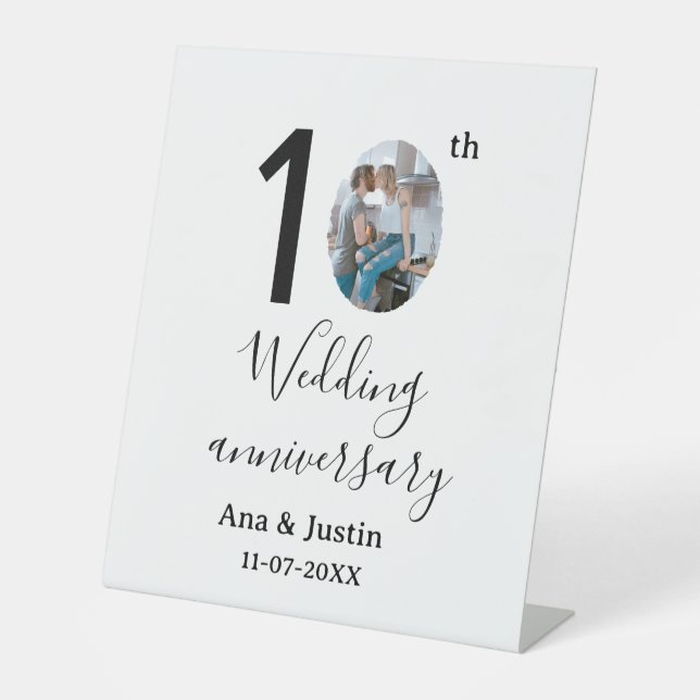 10th wedding anniversary name photo bold letter st pedestal sign (Front)