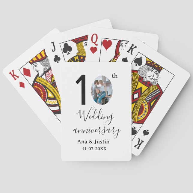 10th wedding anniversary name photo bold letter st playing cards (Back)