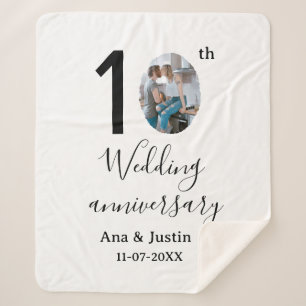 10th wedding anniversary name photo bold letter st sherpa blanket