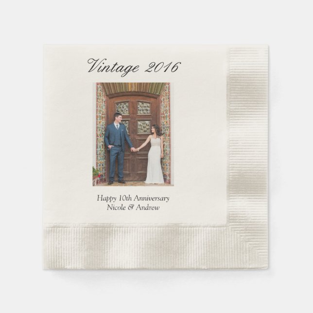 10th Wedding Anniversary Party Personalized Photo Napkin (Front)
