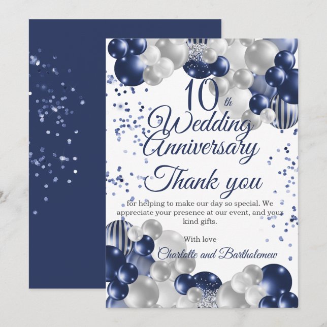 10th Wedding Anniversary Party Thank You Card (Front/Back)