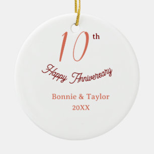 10th wedding anniversary peach pastel name retro b ceramic tree decoration