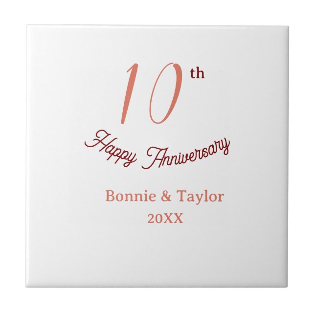 10th wedding anniversary peach pastel name retro b tile (Front)