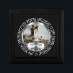 10th Wedding Anniversary Photo Black SIlver Tone Gift Box<br><div class="desc">The Tenth Wedding Anniversary is a milestone in any relationship that deserves to be celebrated in style, and you can do that with this black and silver tone photo design featuring the words "10th Wedding Anniversary" in the round and space in centre for you to personalise with your photo, names...</div>