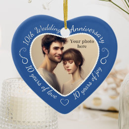 10th Wedding Anniversary Photo Ceramic Tree Decoration