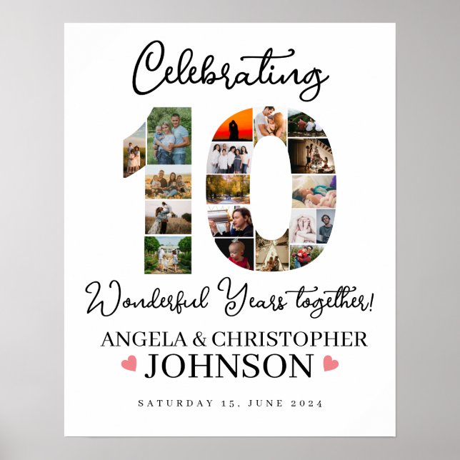 10th Wedding Anniversary Photo Collage party Sign (Front)