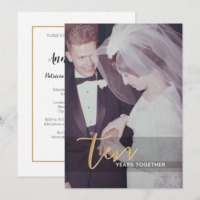 10th Wedding Anniversary & Photo Invitation (Front/Back)
