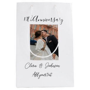 10th wedding anniversary photo name couple Romanti Medium Gift Bag