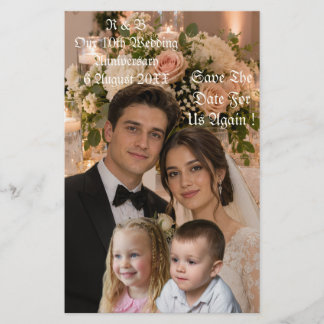10th Wedding Anniversary Photos Couple Children Stationery