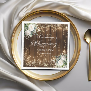 10th Wedding Anniversary Rustic String Lights Napkin