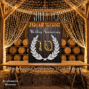 10th Wedding Anniversary Rustic Wood & Gold Invitation