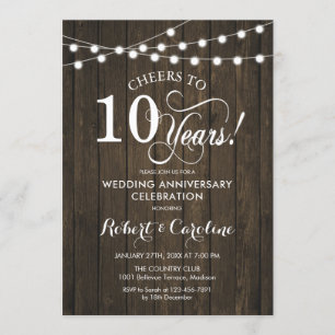 10th Wedding Anniversary - Rustic Wood Invitation