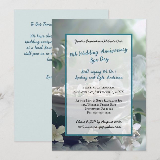 10th Wedding Anniversary Spa Wellness Invitation (Front/Back)