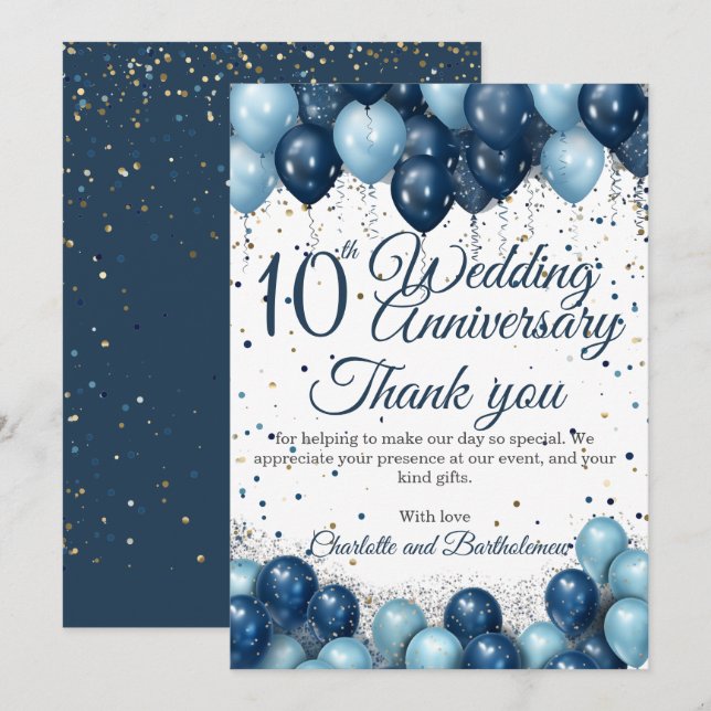 10th Wedding Anniversary Thank You Card (Front/Back)