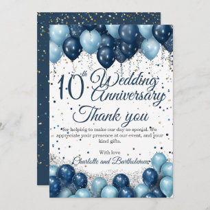 10th Wedding Anniversary Thank You Card