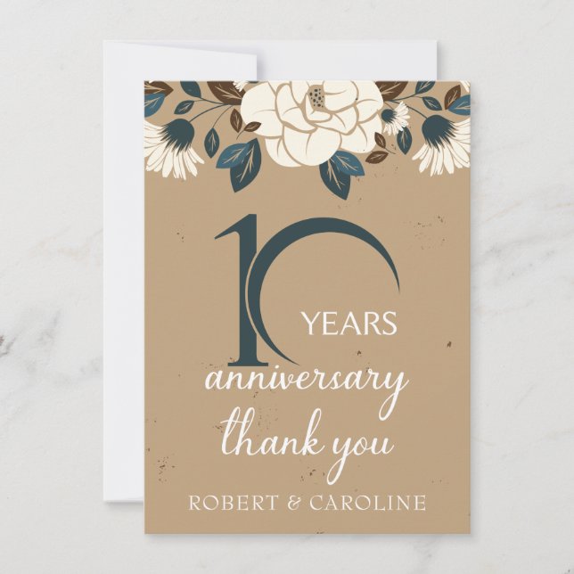 10th Wedding Anniversary Thank you Floral Card (Front)