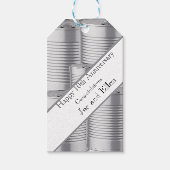 10th Wedding Anniversary, Tin Anniversary Gift Tags (Front)