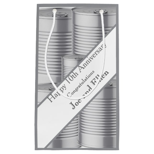 10th Wedding Anniversary, Tin Anniversary Small Gift Bag (Front)