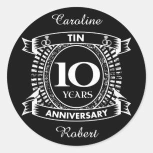10TH wedding anniversary tin Classic Round Sticker