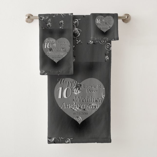 10th Wedding Anniversary Tin Heart Rose Bath Towel (Insitu)