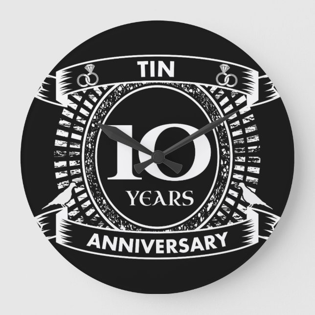 10TH wedding anniversary tin Large Clock (Front)