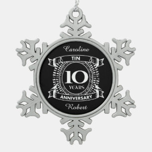 10TH wedding anniversary tin Snowflake Pewter Christmas Ornament