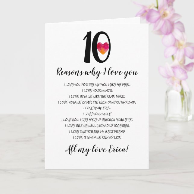10th wedding anniversary valentines day 10 reasons card (Orchid)