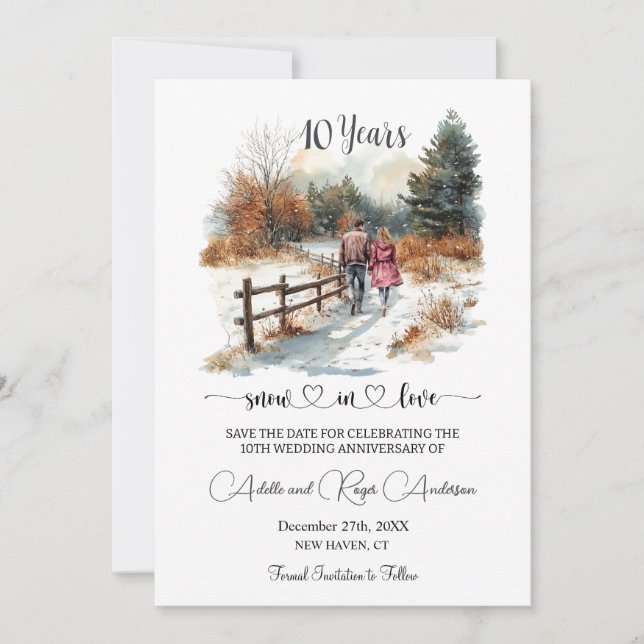 10th Wedding Anniversary Winter Landscape Romantic Save The Date (Front)
