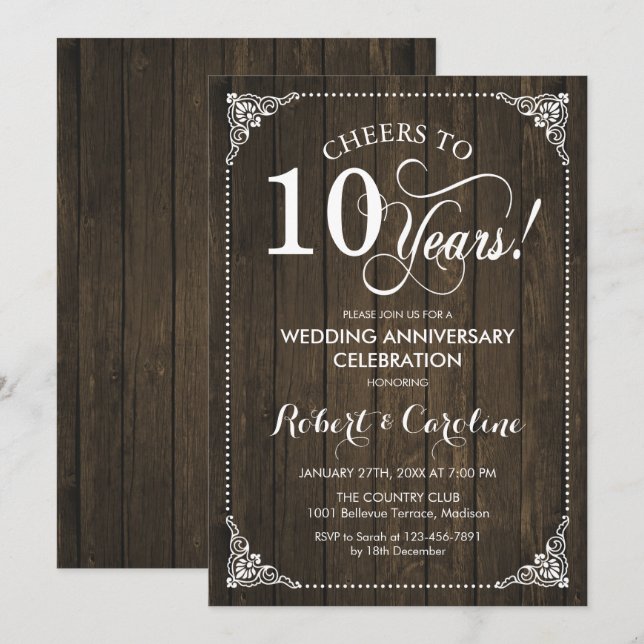 10th Wedding Anniversary - Wood Invitation (Front/Back)