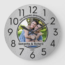 10th Wedding Tin Anniversary Couple Name Photo Large Clock