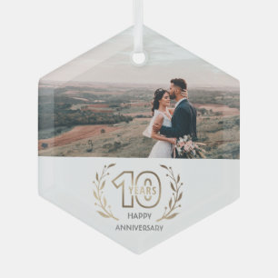 10th Year Anniversary Photo Gift for Couple Glass Tree Decoration