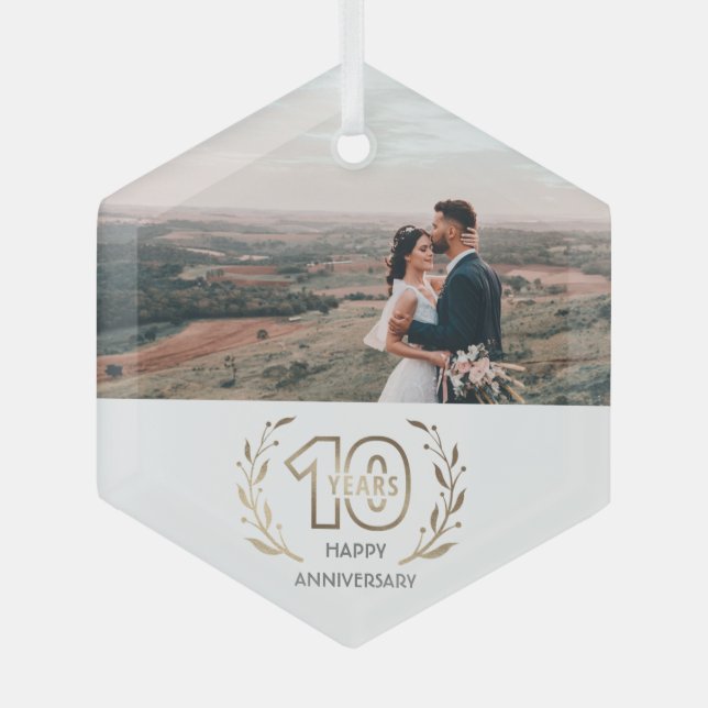 10th Year Anniversary Photo Gift for Couple Glass Tree Decoration (Front)