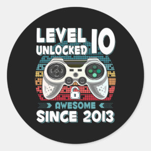 10yr Bday Son Boy Funny Gamer 10th 10 Year Old Bir Classic Round Sticker