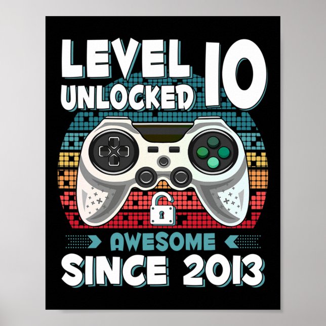 10yr Bday Son Boy Funny Gamer 10th 10 Year Old Bir Poster (Front)