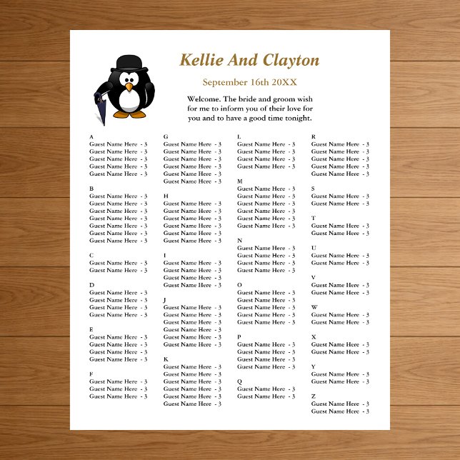 110 Funny Penguin Greeter Wedding Seating Chart (Creator Uploaded)