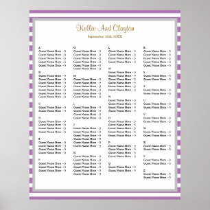 110 Purple/White Stripes Wedding Seating Chart